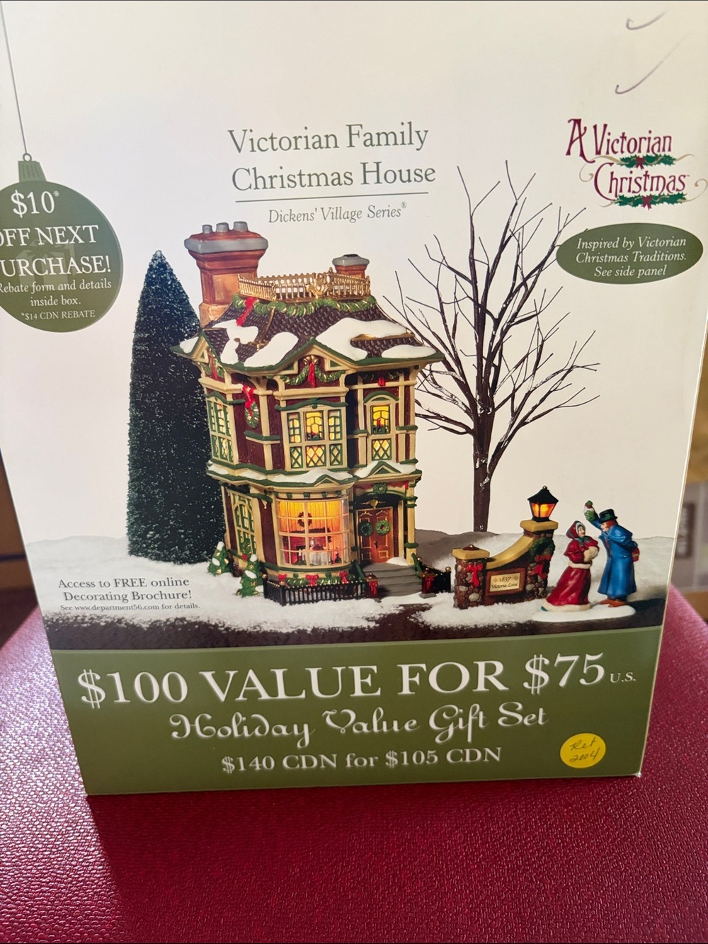 Department 56 Victorian Family Christmas House - Green with Red & Gold Accents